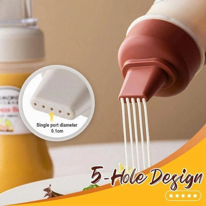 5 Hole Squeeze Sauce Bottle | Refillable Condiment Dispenser with Lid | Multipurpose Ketchup & Hot Sauce Bottle for Kitchen | Black Cap