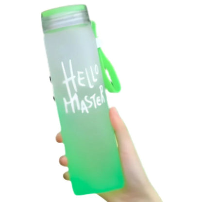 Green Frosted Glass Water Bottle  |  Leak-Proof Insulated Bottle with Hello Master Decal Logo | 400ml
