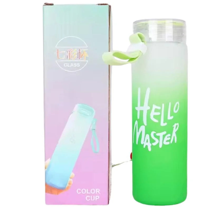 Pink Frosted Glass Water Bottle  |  Leak-Proof Insulated Bottle with Hello Master Decal Logo | 400ml