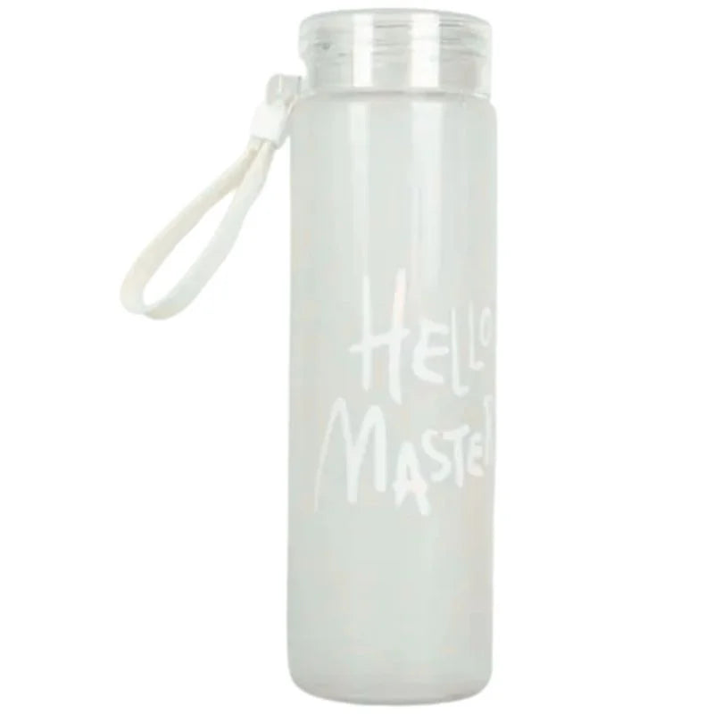 Pink Frosted Glass Water Bottle  |  Leak-Proof Insulated Bottle with Hello Master Decal Logo | 400ml