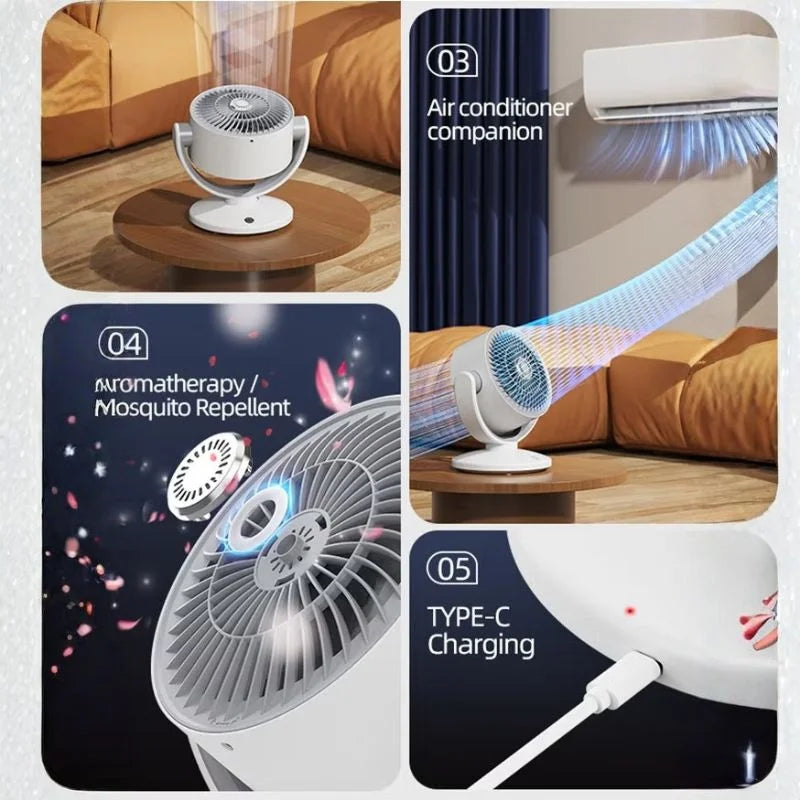 Oscillating Desktop Circulating Fan FT-905 | Rechargeable Mini Table Fan with LED Display & 3 Speeds