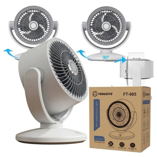 Oscillating Desktop Circulating Fan FT-905 | Rechargeable Mini Table Fan with LED Display & 3 Speeds