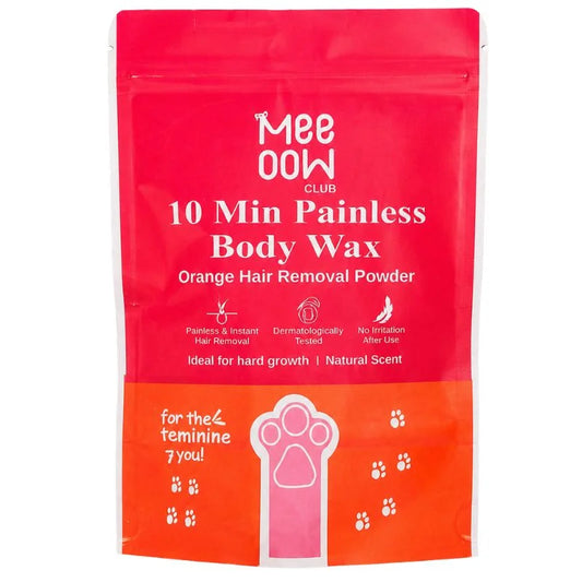 Meow Club 10-Min Painless Body Wax Powder with Spoon | Orange Hair Removal Wax for Smooth Skin