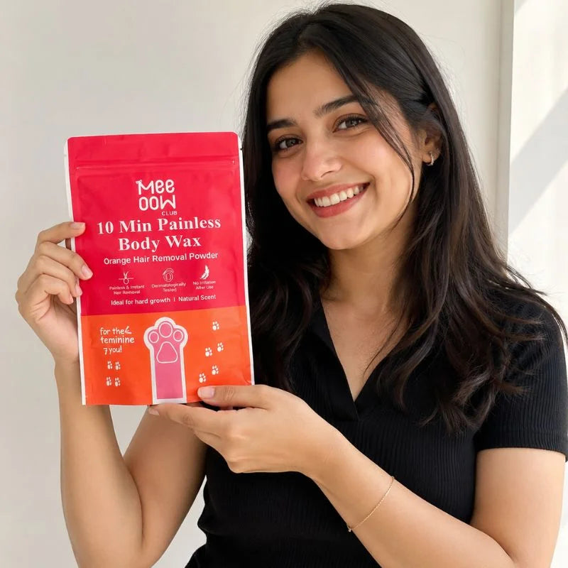 Meow Club 10-Min Painless Body Wax Powder with Spoon | Orange Hair Removal Wax for Smooth Skin