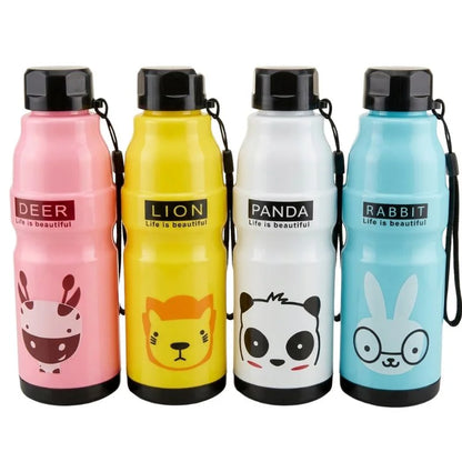 Kids Water Bottle 650ml | Cute Minions Panda Rabbit Design | Leak-Proof BPA Free | Random Color