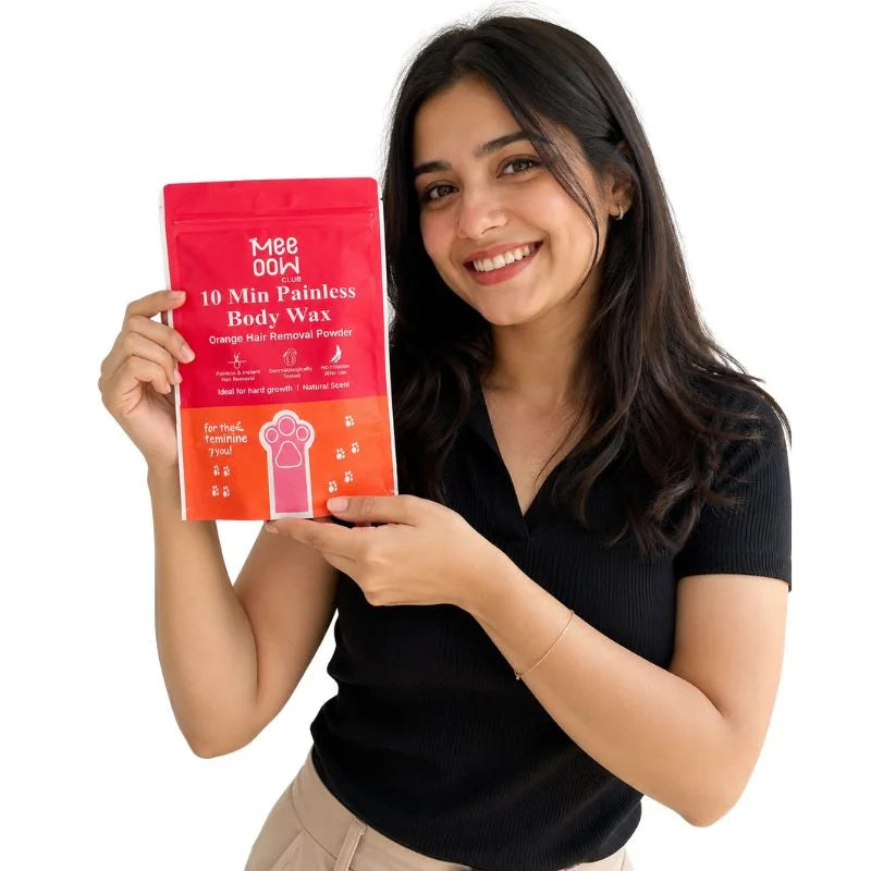 Meow Club 10-Min Painless Body Wax Powder with Spoon | Orange Hair Removal Wax for Smooth Skin