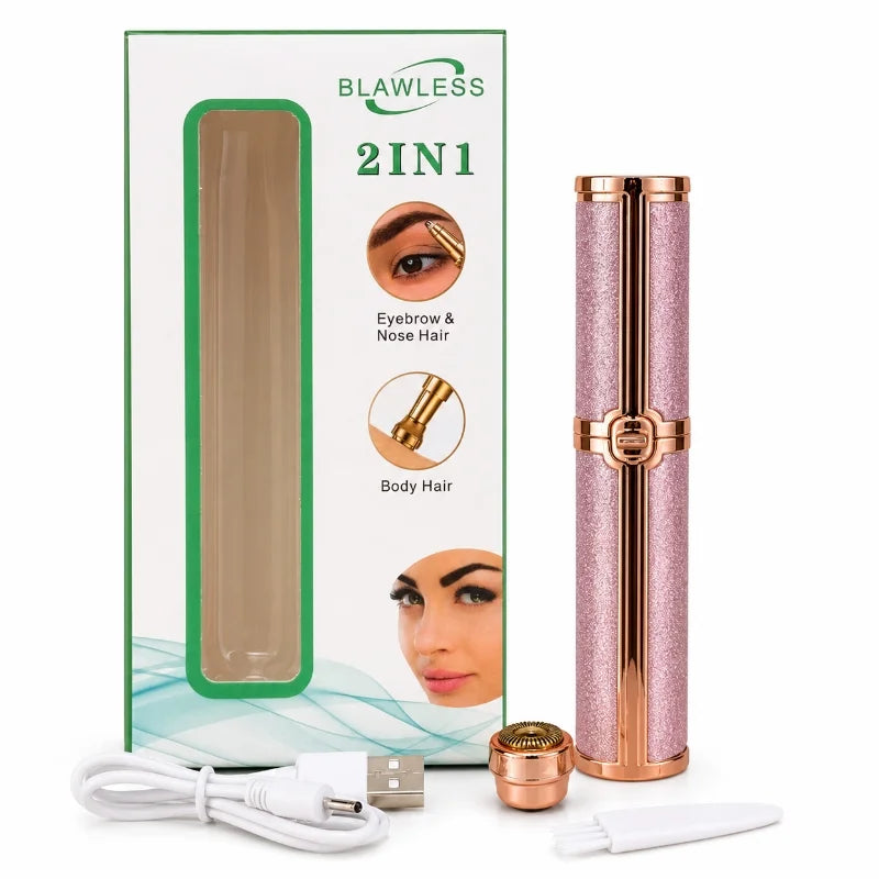 2-in-1 Flawless Facial Hair Remover & Eyebrow Trimmer | USB Rechargeable, Painless & Portable | Black
