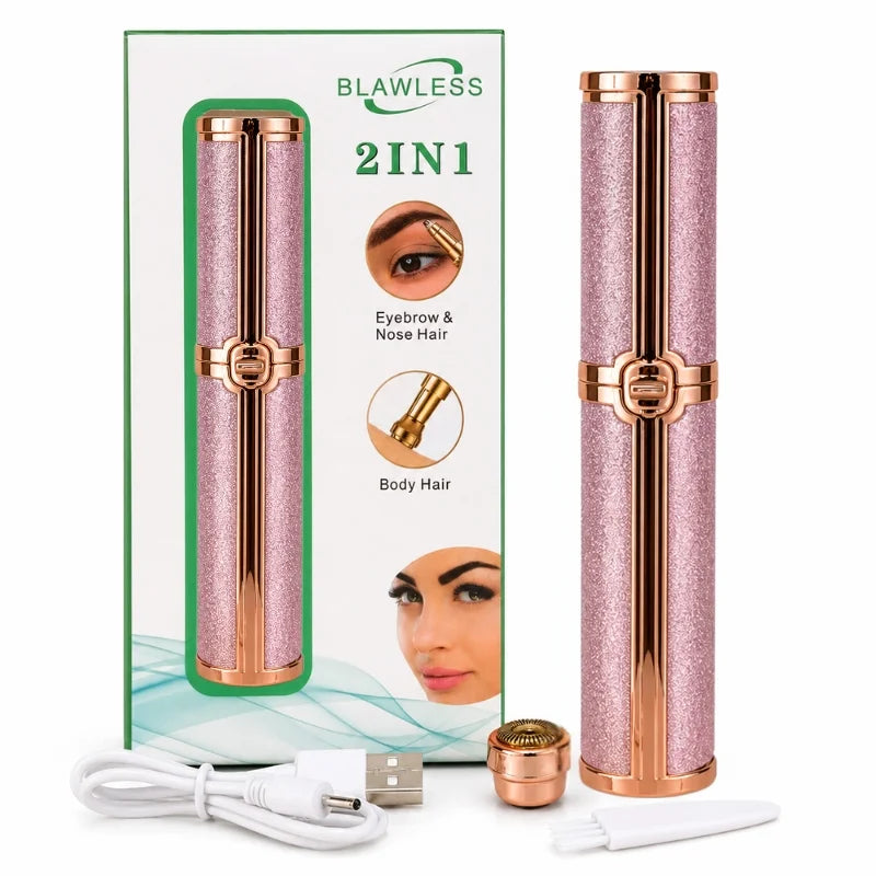 2-in-1 Flawless Facial Hair Remover & Eyebrow Trimmer | USB Rechargeable, Painless & Portable | Black