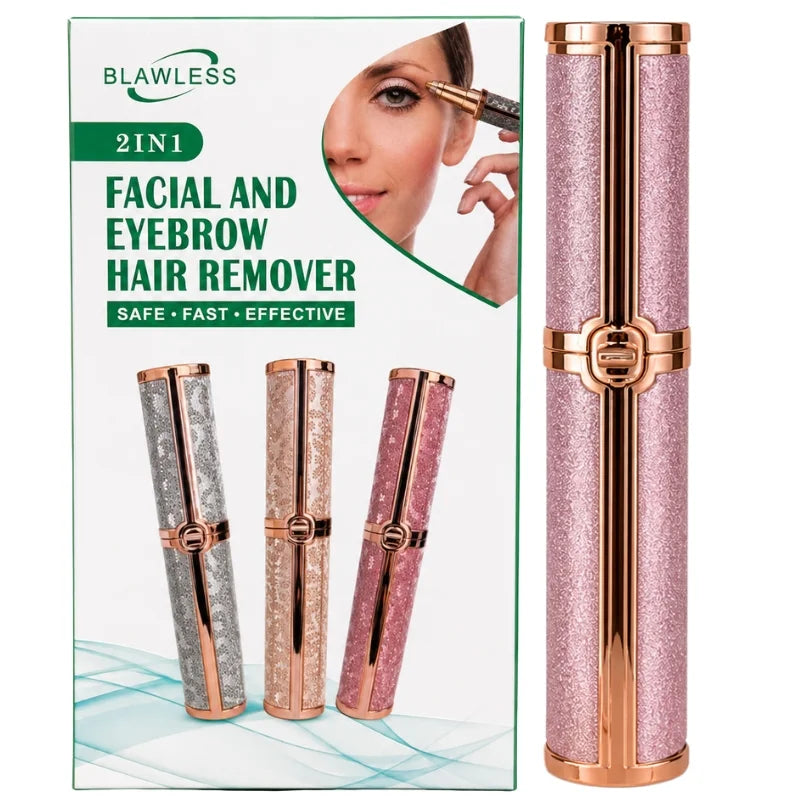 2-in-1 Flawless Facial Hair Remover & Eyebrow Trimmer | USB Rechargeable, Painless & Portable | Black