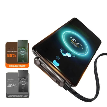 USB-C Fast Charging Cable with Foldable Phone Stand | 2-in-1 Braided Data Cable for iPhone, Samsung & Type-C Devices | 240W