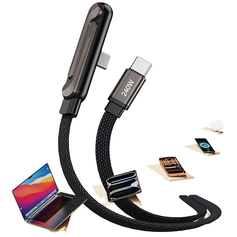 USB-C Fast Charging Cable with Foldable Phone Stand | 2-in-1 Braided Data Cable for iPhone, Samsung & Type-C Devices | 240W