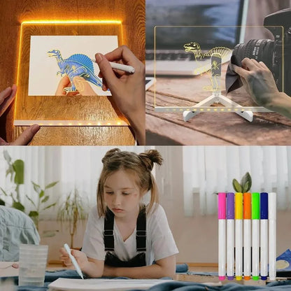 6x6 Inches LED Acrylic Writing Board with USB Light | 7 Colorful Erasable Pens |  Message Board with Markers & Stand