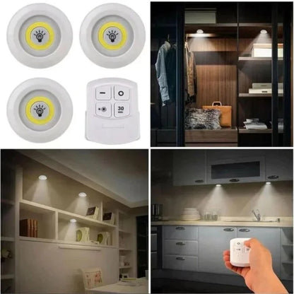 Pack of 3 LED Remote Control Tap Lights  | Self-Adhesive Cabinet, Wardrobe & Kitchen Lights