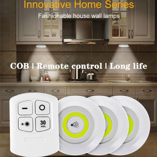 Pack of 3 LED Remote Control Tap Lights  | Self-Adhesive Cabinet, Wardrobe & Kitchen Lights