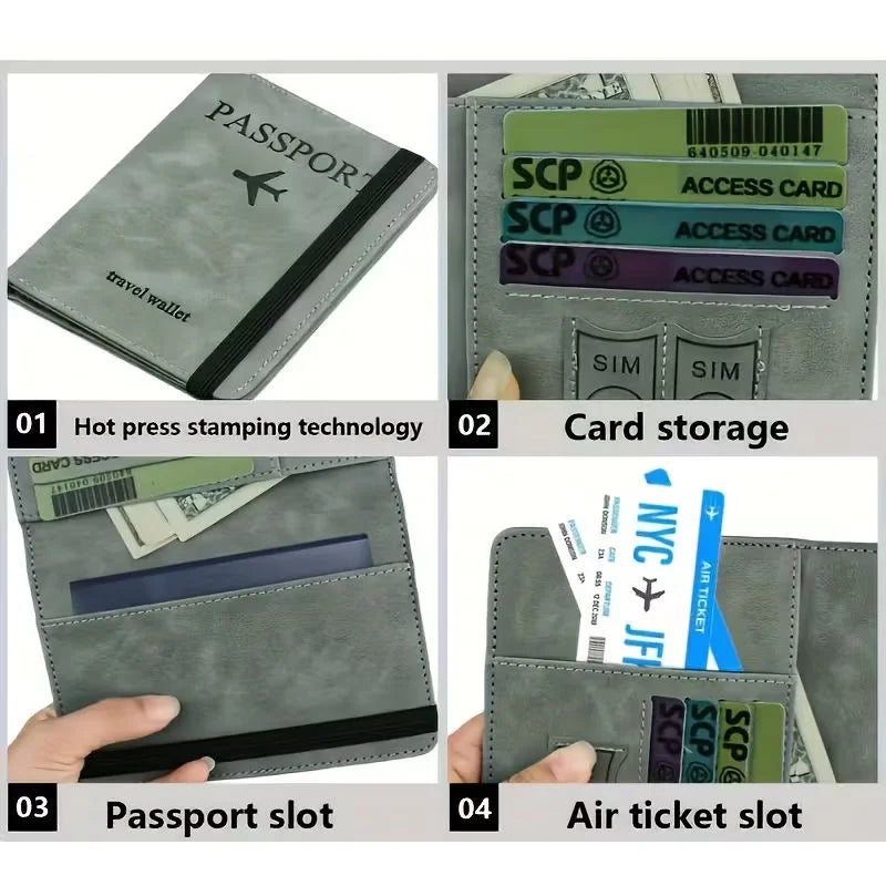 RFID Blocking Passport Wallet  | PU Leather Travel Document Holder with Card & Cash Pockets | Random Color