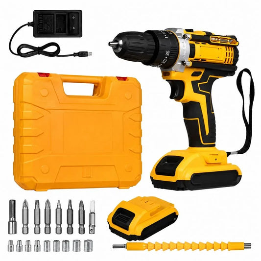 Cordless Drill Machine Kit with 2  Batteries  & 26 Accessories | Portable Rechargeable Impact Drill Set