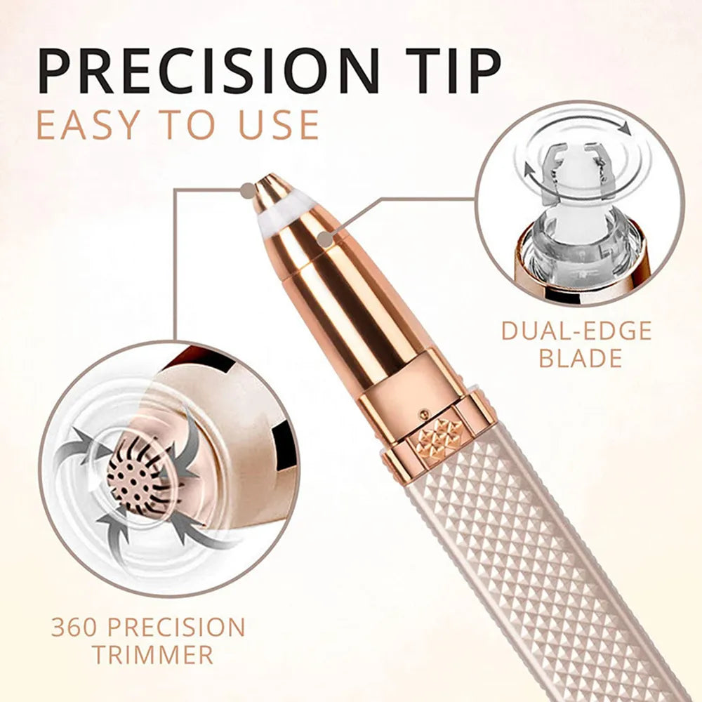 2-in-1 Flawless Facial Hair Remover & Eyebrow Trimmer | USB Rechargeable, Painless & Portable | Black