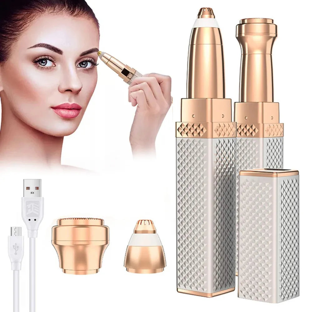 2-in-1 Flawless Facial Hair Remover & Eyebrow Trimmer | USB Rechargeable, Painless & Portable | Black