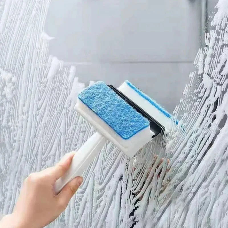 2-in-1 Foam Window Wiper & Glass Cleaner | Rubber Squeegee with Foam Sponge | Car Windshield, Mirror & Kitchen Glass Cleaning Brush
