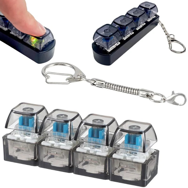 4-Key Mechanical Keyboard Clicker Keychain | Portable Mechanical Switch Fidget Toy | Stress Relief Finger Clicker | Tactile Keyboard Keychain with light  | Random Color