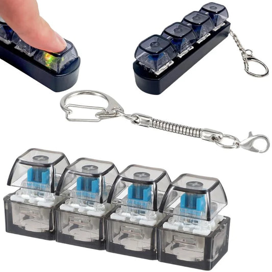 4-Key Mechanical Keyboard Clicker Keychain | Portable Mechanical Switch Fidget Toy | Stress Relief Finger Clicker | Tactile Keyboard Keychain with light  | Random Color