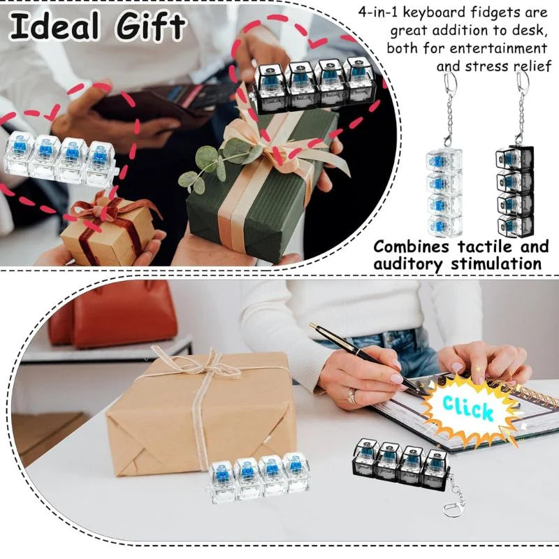 4-Key Mechanical Keyboard Clicker Keychain | Portable Mechanical Switch Fidget Toy | Stress Relief Finger Clicker | Tactile Keyboard Keychain with light  | Random Color