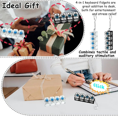 4-Key Mechanical Keyboard Clicker Keychain | Portable Mechanical Switch Fidget Toy | Stress Relief Finger Clicker | Tactile Keyboard Keychain with light  | Random Color