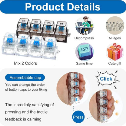 4-Key Mechanical Keyboard Clicker Keychain | Portable Mechanical Switch Fidget Toy | Stress Relief Finger Clicker | Tactile Keyboard Keychain with light  | Random Color