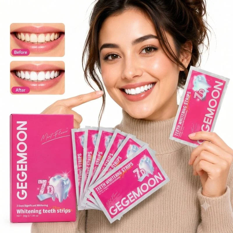 Gegemoon 3D Teeth Whitening Strips | Professional 7-Day Whitening Kit | Enamel Safe Whitening Strips | Deep Stain Removal | Mint Flavor | 7 Pairs