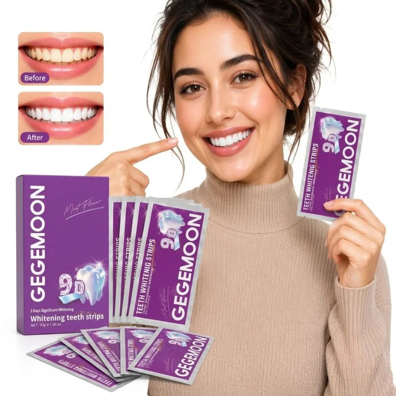 Gegemoon 3D Teeth Whitening Strips | Professional 7-Day Whitening Kit | Enamel Safe Whitening Strips | Deep Stain Removal | Mint Flavor | 7 Pairs