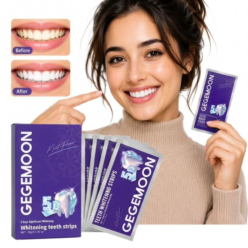 Gegemoon 3D Teeth Whitening Strips | Professional 7-Day Whitening Kit | Enamel Safe Whitening Strips | Deep Stain Removal | Mint Flavor | 7 Pairs