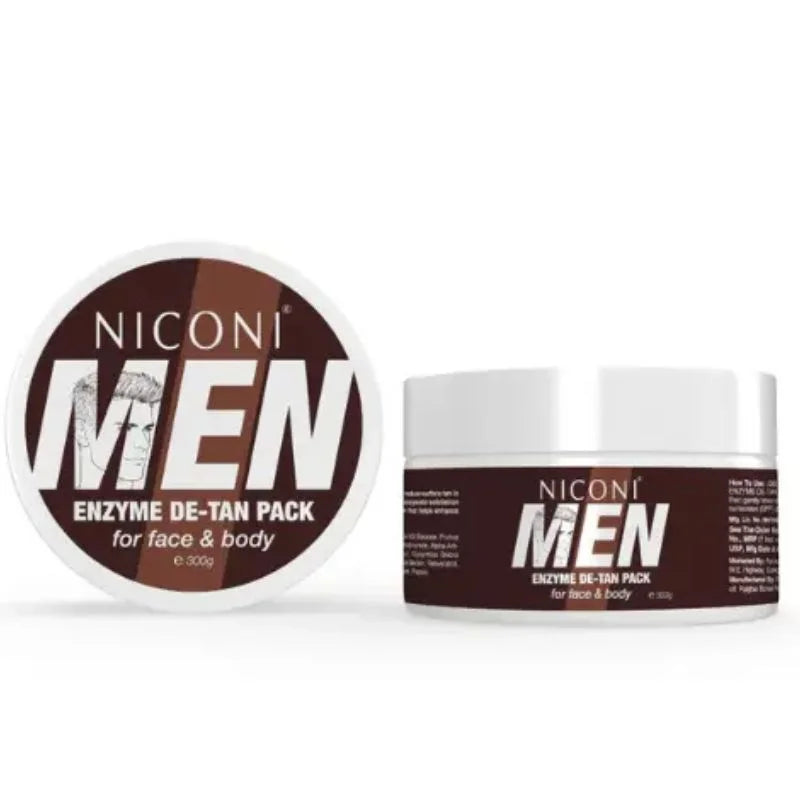 NICONI Men Enzyme De-Tan Pack for Face & Body | Deep Cleansing & Tan Removal Cream | Brightening & Hydrating Formula | For All Skin Types | 300g