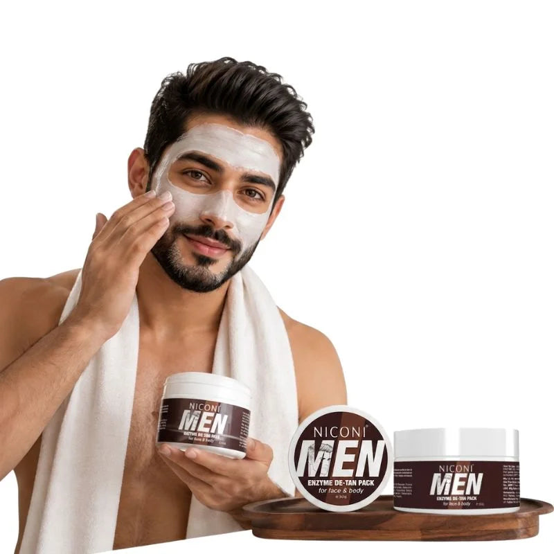 NICONI Men Enzyme De-Tan Pack for Face & Body | Deep Cleansing & Tan Removal Cream | Brightening & Hydrating Formula | For All Skin Types | 300g