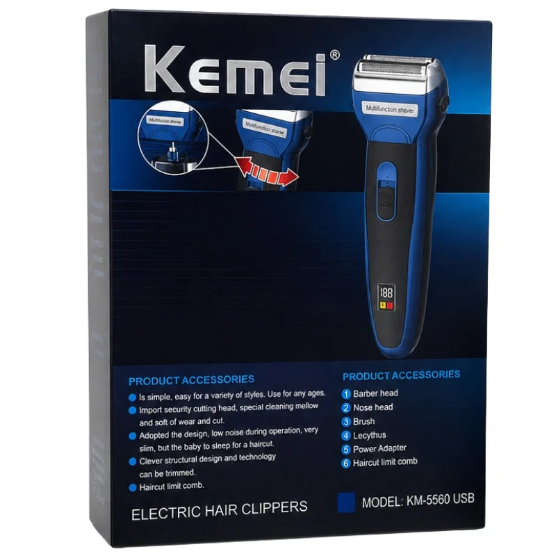 Kemei  USB Electric Hair Clipper | Model KM-5560 |  Rechargeable Hair Trimmer with Nose Trimmer Attachment | Professional Grooming Kit