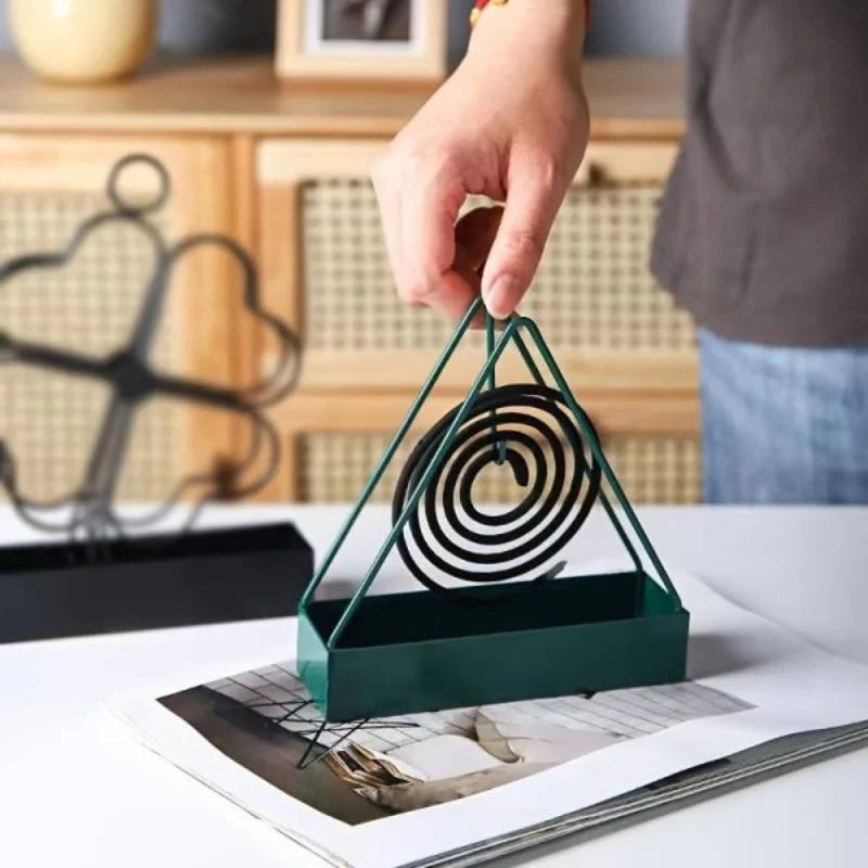 Triangle-Shaped Iron Mosquito Coil Holder | Creative Hanging & Standing Incense Burner | Durable Metal Design | Black | Pack of 1