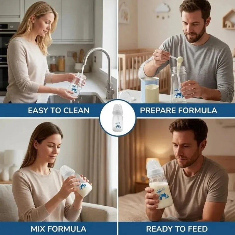 Hands-Free Baby Feeding Bottle  | BPA-Free Anti-Colic Baby Milk Bottle with Silicone Straw | Leak-Proof Standard Neck Bottle |240ML