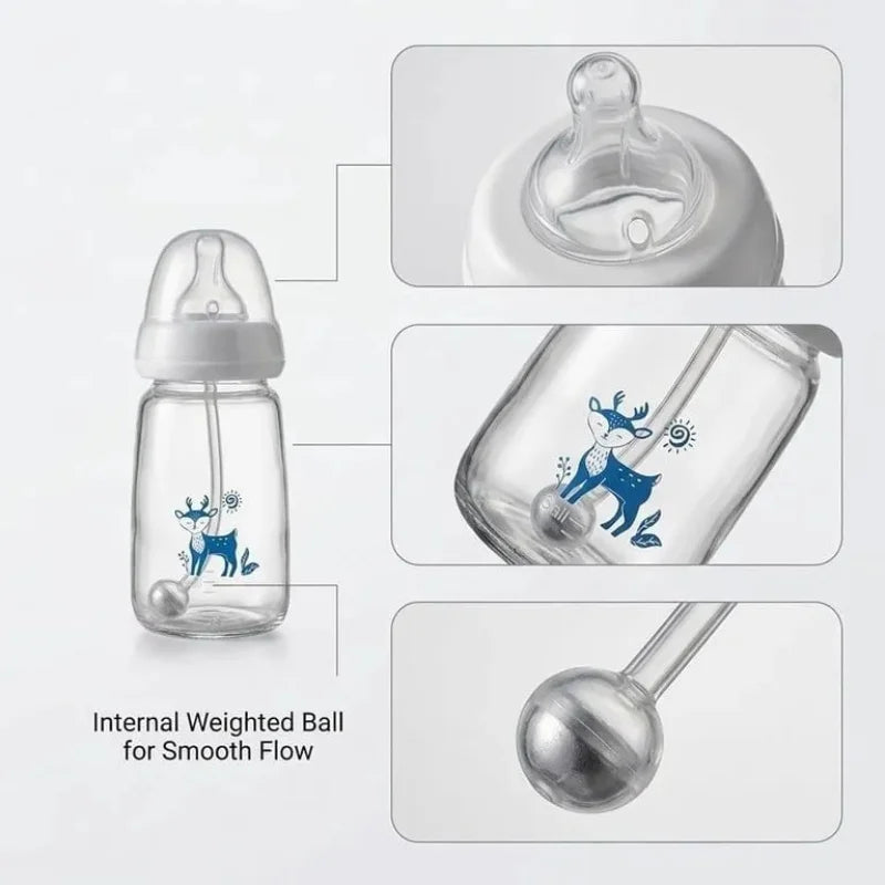 Hands-Free Baby Feeding Bottle  | BPA-Free Anti-Colic Baby Milk Bottle with Silicone Straw | Leak-Proof Standard Neck Bottle |240ML