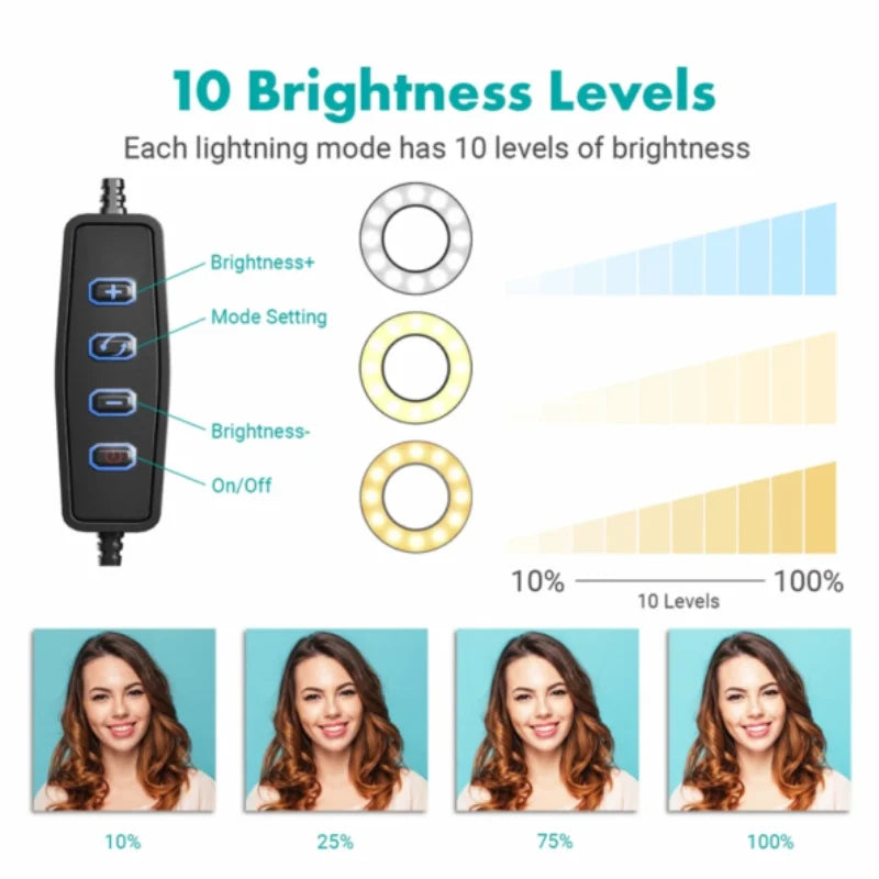 6-Inch Multi-Position Fill Light | Selfie Ring Light with Tripod Stand & Phone Holder | 3 Color Modes | USB Powered | Multicolor