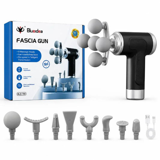 Five Head Massage Gun  | Rechargeable Deep Tissue Muscle Massager | 9 Massage Heads | 6 Speed Levels | Model  BLD-780 | Random color
