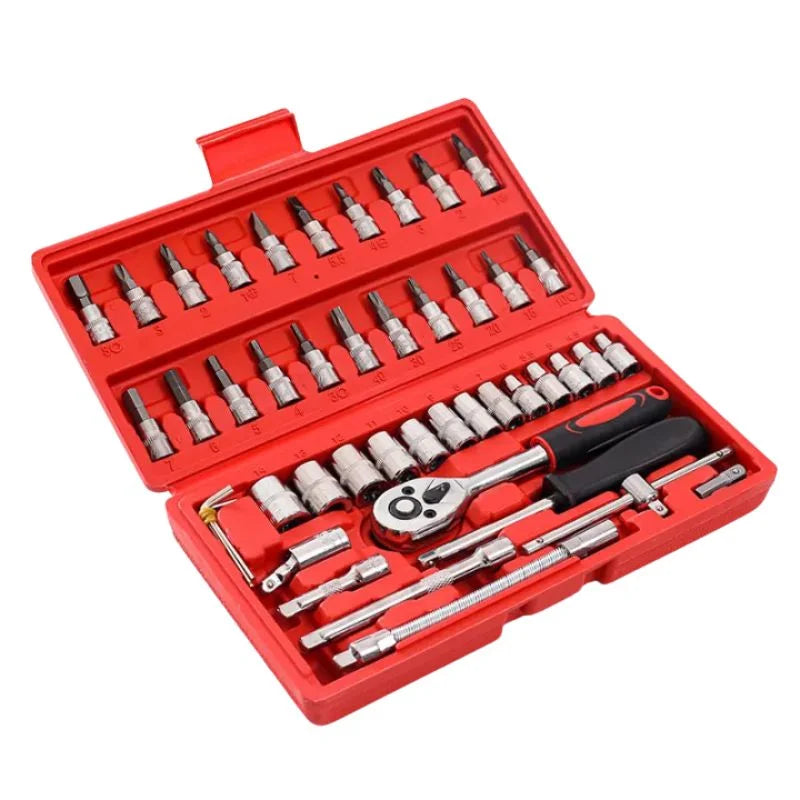 46-Piece Socket Wrench Set  | Complete Ratchet Socket & Screwdriver Bit Tool Kit | Chrome Vanadium Steel Repair Tool Set with Storage Case