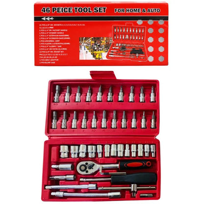 46-Piece Socket Wrench Set  | Complete Ratchet Socket & Screwdriver Bit Tool Kit | Chrome Vanadium Steel Repair Tool Set with Storage Case