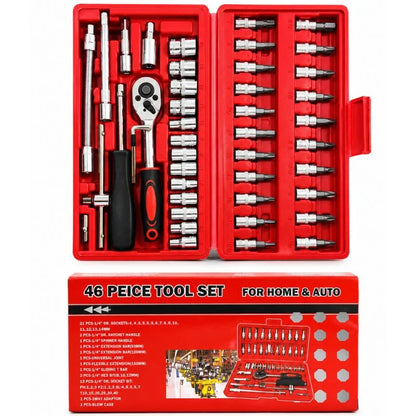 46-Piece Socket Wrench Set  | Complete Ratchet Socket & Screwdriver Bit Tool Kit | Chrome Vanadium Steel Repair Tool Set with Storage Case