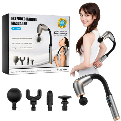 Long Handle Fascial Gun Massager | Model: BLD-339 |  Rechargeable Massage Gun with 4 Interchangeable Heads | Full Body Muscle Relaxation