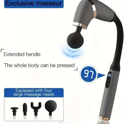 Long Handle Fascial Gun Massager | Model: BLD-339 |  Rechargeable Massage Gun with 4 Interchangeable Heads | Full Body Muscle Relaxation
