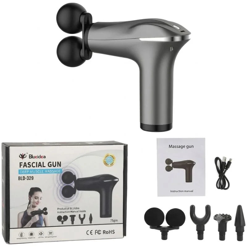 Fascial Tissue Massage Gun | Model BLD-329 | Rechargeable Massage Gun | LCD Display | 4 Massage Heads for Muscle Recovery & Pain Relief