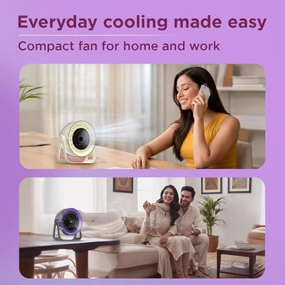 Desktop Circular Rechargeable Fan with 360° Adjustable Airflow | Model QL-02 | Quiet Personal Cooling Fan for Home, Office & Bedroom | Random Color
