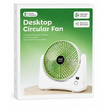 Circular Rechargeable Desktop  Fan | Model QL-01 | 3 Speed Personal Cooling Fan | Quiet Air Circulator for Home, Office & Travel | Random Color